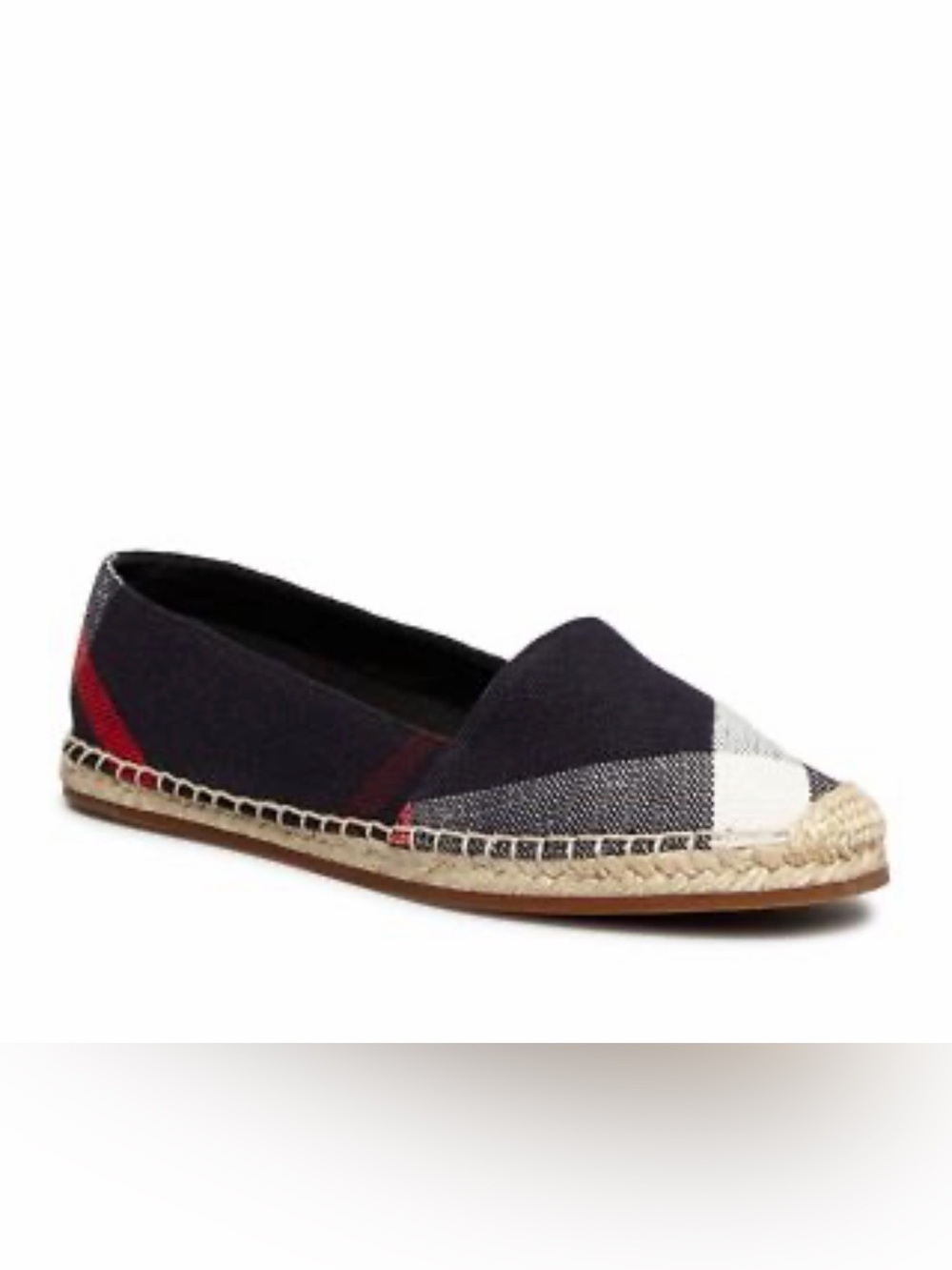 Burberry Black Red White Check Espadrille Flats